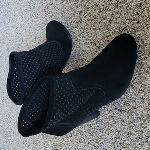 Jessica Simpson perforated black suede booties